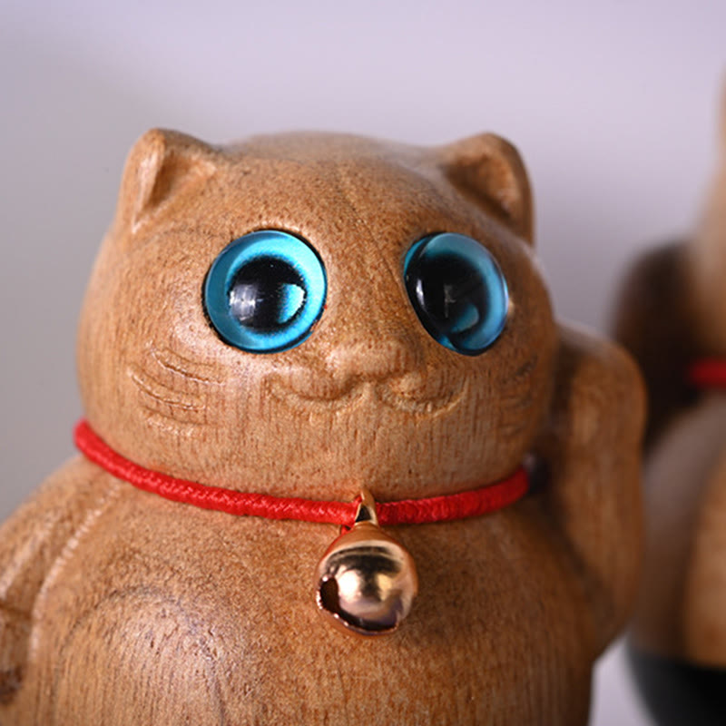 Buddha Stones Mini Lucky Cat Kitten Phoebe Zhennan Wood Blessing Decoration - image 3