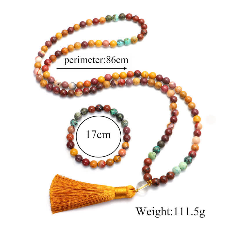 Buddha Stones 108 Mala Beads Mookaite Emotional Growth Bracelet Tassel Necklace Pendant - image 12