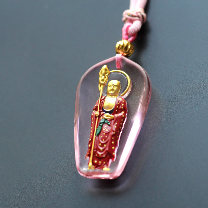 Buddha Stones Ksitigarbha Buddha Liuli Crystal Compassion Amulet Necklace Pendant - Pink Standing Ksitigarbha - image 7