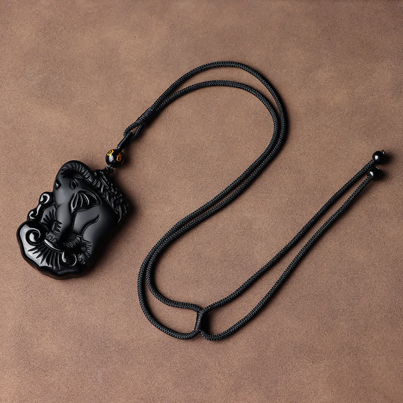 Black Obsidian Elephant Protection String Necklace Pendant Key Chain - Black Obsidian String Necklace - image 12