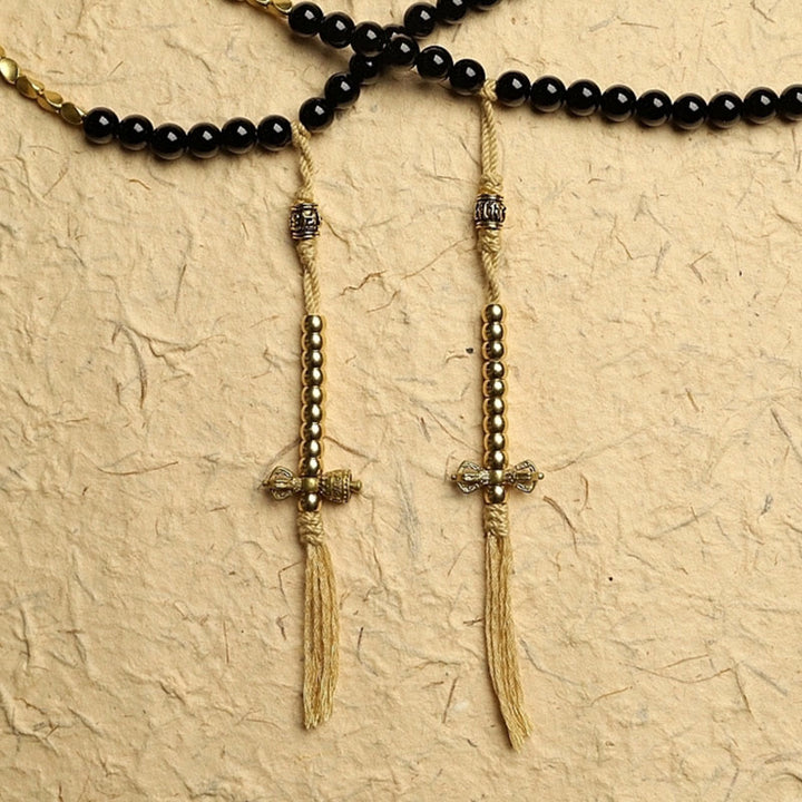 Buddha Stones Tibetan 108 Mala Beads Black Onyx Three-eyed Dzi Beads Protection Bracelet - image 8