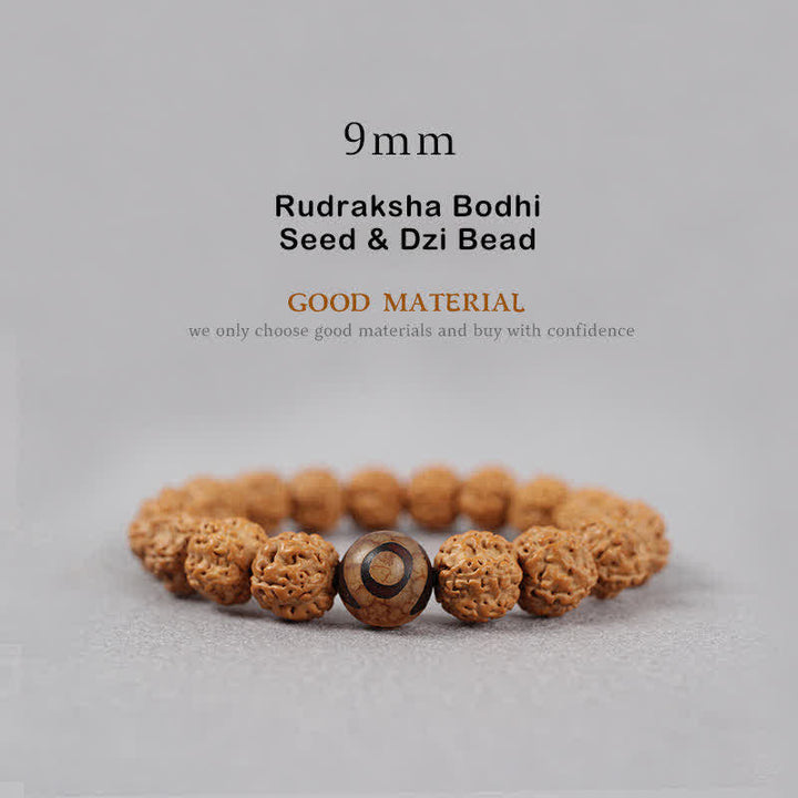 Buddha Stones Tibet Rudraksha Bodhi Seed Dzi Bead Amber Turquoise Wealth Bracelet - 9mm - Rudraksha Bodhi Seed & Dzi Bead - image 1