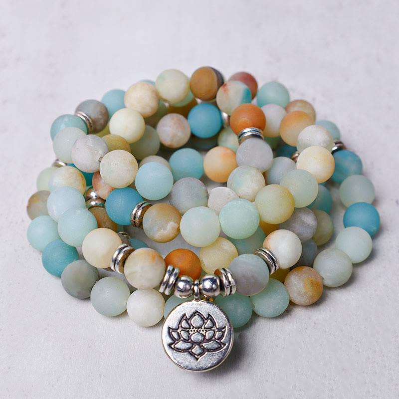 Buddha Stones Tibetan Amazonite Stone Blessing Lotus Mala - image 0