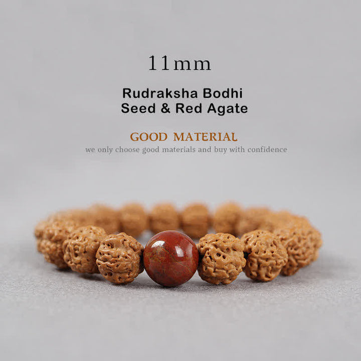 Buddha Stones Tibet Rudraksha Bodhi Seed Dzi Bead Amber Turquoise Wealth Bracelet - 11mm - Rudraksha Bodhi Seed & Red Agate - image 20