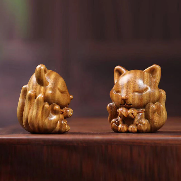 Buddha Stones Mini Nine Tailed Fox Ivory Fruit Sandalwood Green Sandalwood Blessing Decoration - image 28