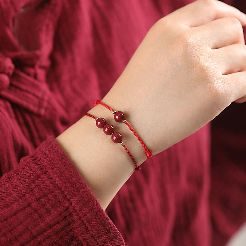 Buddha Stones Natural Lucky Cinnabar Bead Blessing String Bracelet Anklet - image 3