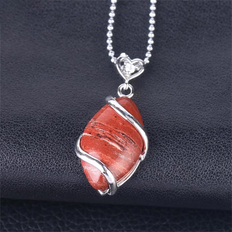 Buddha Stones Marquise Pattern Natural Crystal Stone Charm Necklace Pendant - Red Jasper - image 13