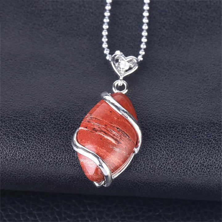 Buddha Stones Marquise Pattern Natural Crystal Stone Charm Necklace Pendant - Red Jasper - image 13