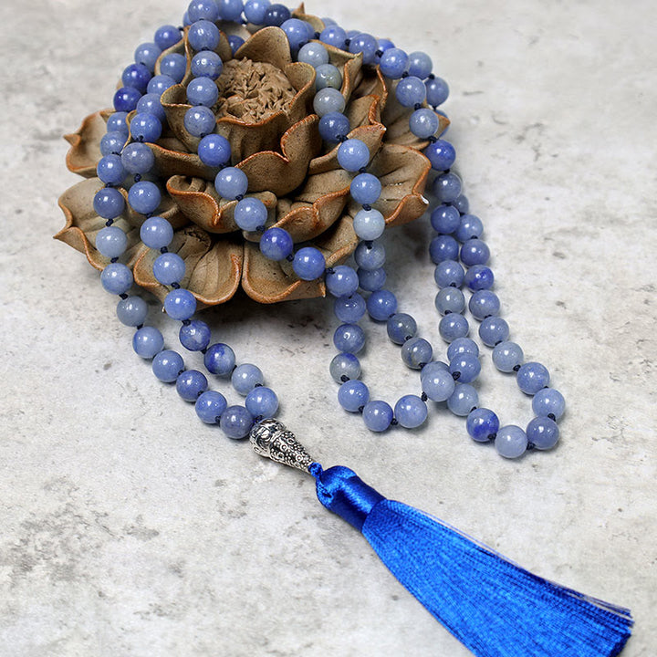 Buddha Stones 108 Mala Blue Aventurine Beads Yoga Meditation Prayer Beads Necklace - image 1