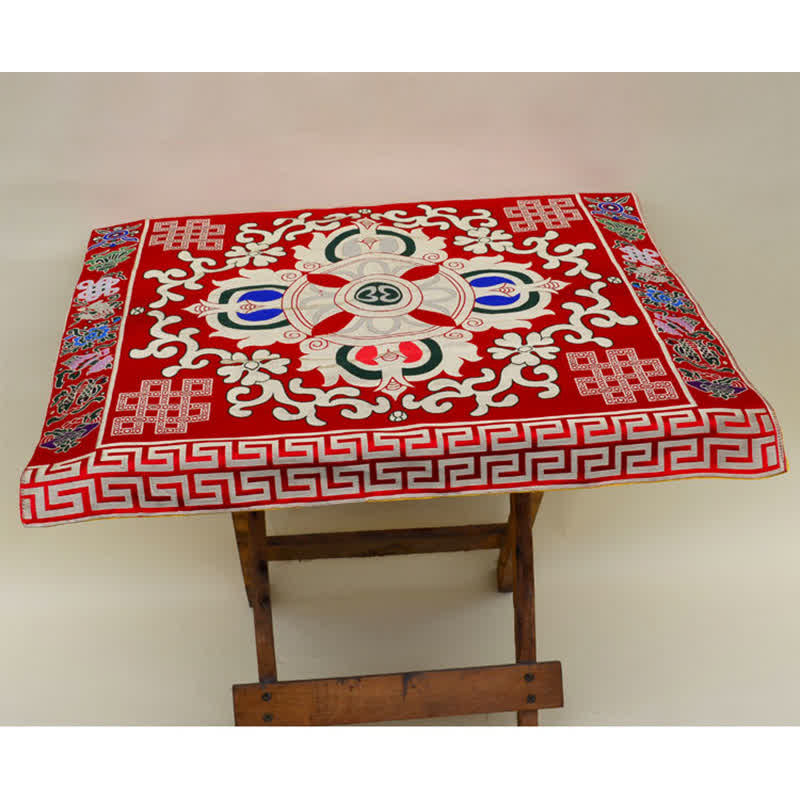 Flower Endless Knot Prayer Altar Mat Healing Meditation 8 Auspicious Symbols Mat Table Runner - image 8