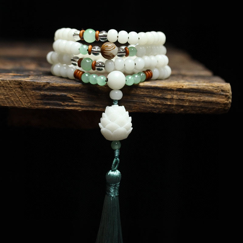 Buddha Stones White Bodhi Seed Mala 108 Beads Protection Bracelet - image 0