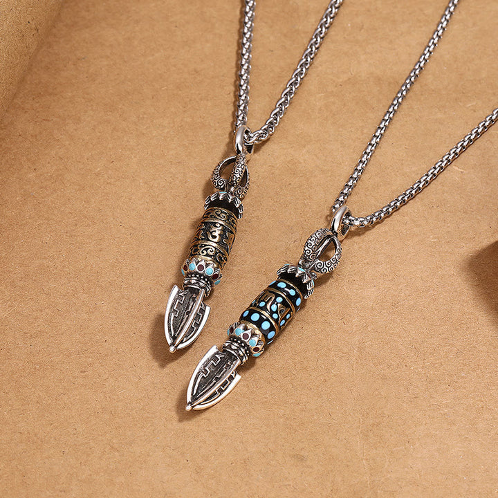 Buddha Stones Tibetan Om Mani Padme Hum Protection Wealth Rotatable Necklace Pendant - image 1