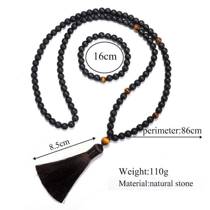 Buddha Stones 108 Mala Beads Frosted Stone Tiger Eye Balance Bracelet Necklace Pendant - image 8