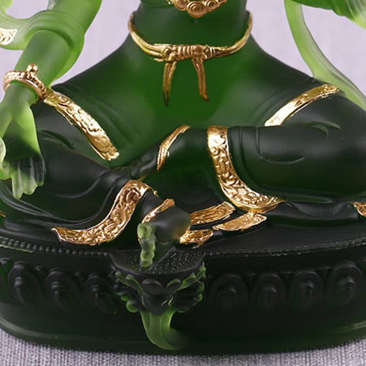 Buddha Stones Bodhisattva Green Tara Handmade Liuli Crystal Art Piece Protection Home Office Statue Decoration - image 10