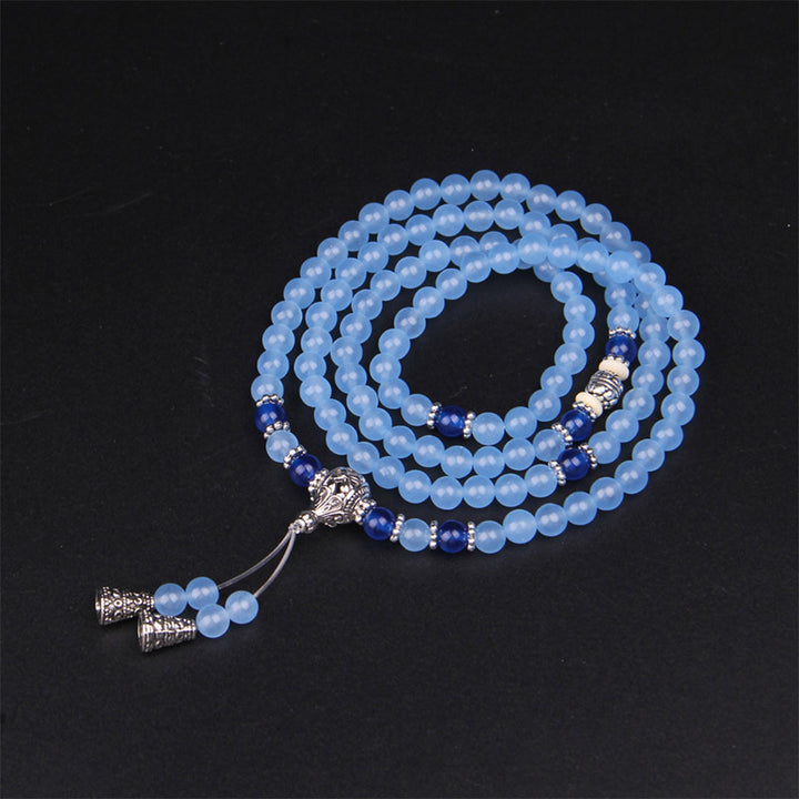 Buddha Stones 108 Beads Blue Crystal Healing Bracelet Mala - image 3