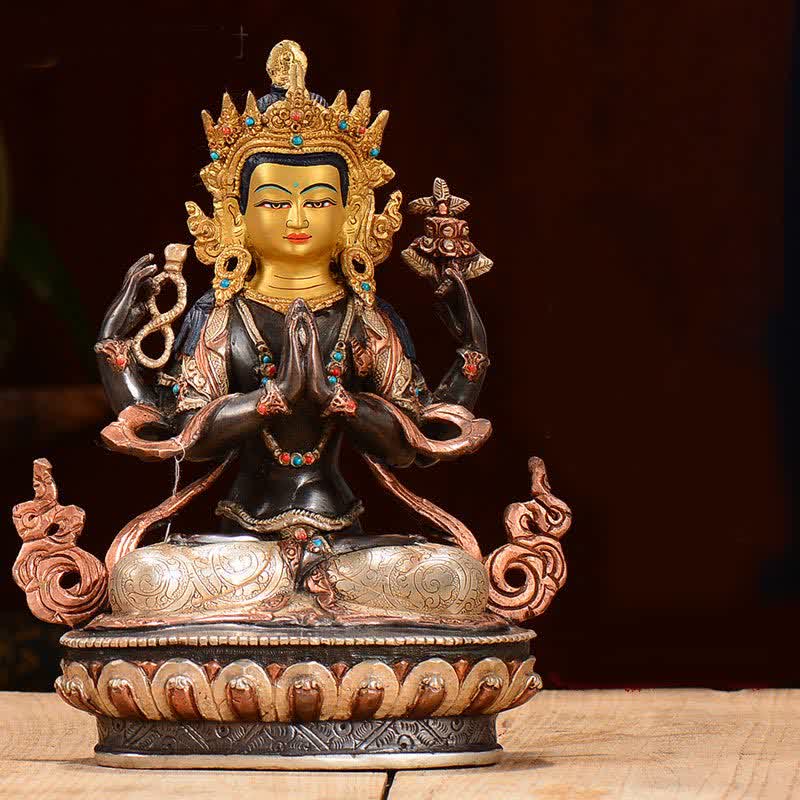 Buddha Stones Bodhisattva Chenrezig Four-armed Avalokitesvara Protection Copper Statue Decoration - image 4