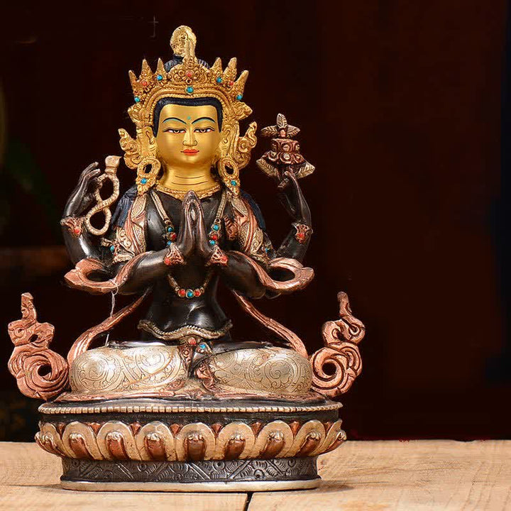 Buddha Stones Bodhisattva Chenrezig Four-armed Avalokitesvara Protection Copper Statue Decoration - image 4