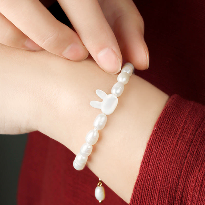 Buddha Stones Natural Pearl Cute Rabbit Sincerity Bracelet - image 4