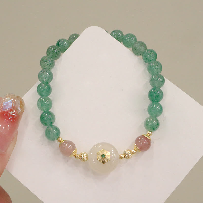 Buddha Stones Natural Green Strawberry Quartz Chalcedony Flower Gratitude Bracelet - Green Strawberry Quartz Chalcedony - image 0