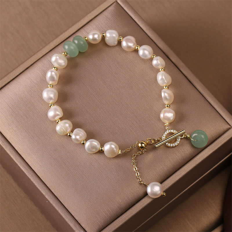 Buddha Stones Pearl Green Strawberry Quartz Bead Healing Chain Bracelet - image 3