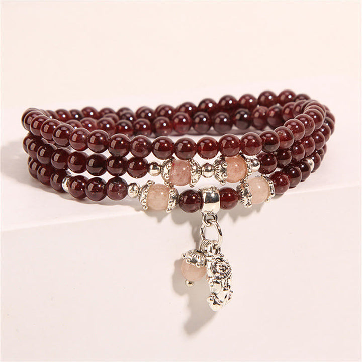 Buddha Stones Natural Garnet Strawberry Quartz Green Beans PiXiu Protection Triple Wrap Bracelet - image 4