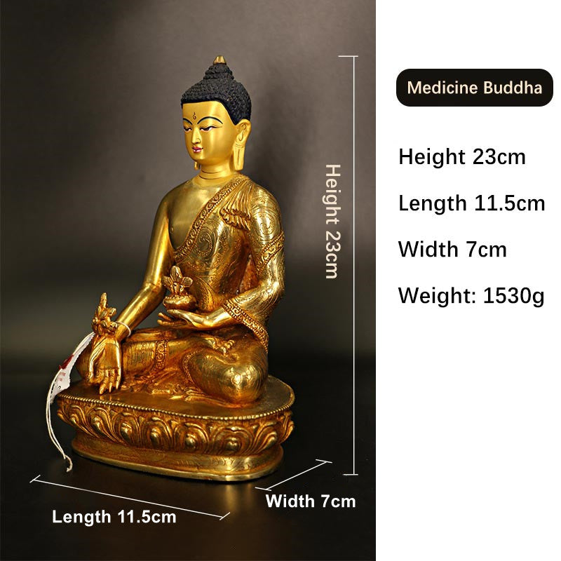 Buddha Stones Buddha Shakyamuni Medicine Buddha Compassion Copper Gold Plated Statue Decoration - Medicine Buddha - image 6
