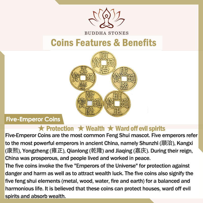 Buddha Stones Feng Shui Five Emperor Coins Lucky Cat Money Wealth Keychain - image 5