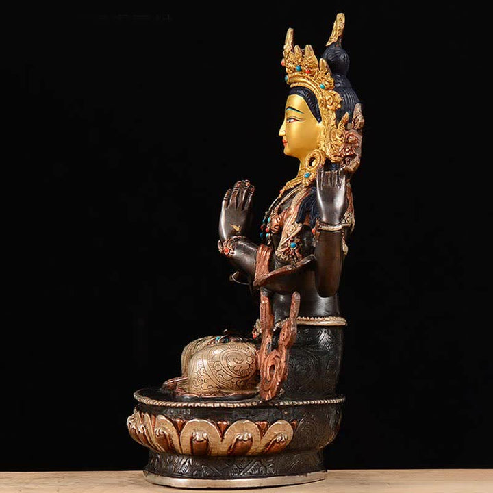 Buddha Stones Bodhisattva Chenrezig Four-armed Avalokitesvara Protection Copper Statue Decoration - image 5