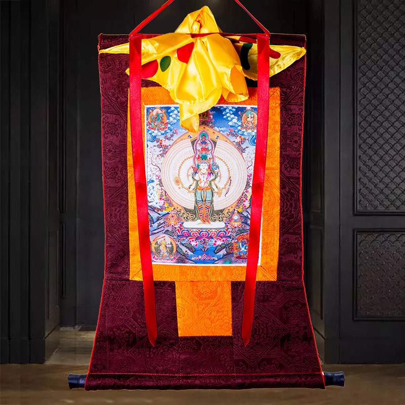 Buddha Stones Tibetan Thousand-handed Avalokitesvara Framed Thangka Blessing Decoration - image 3