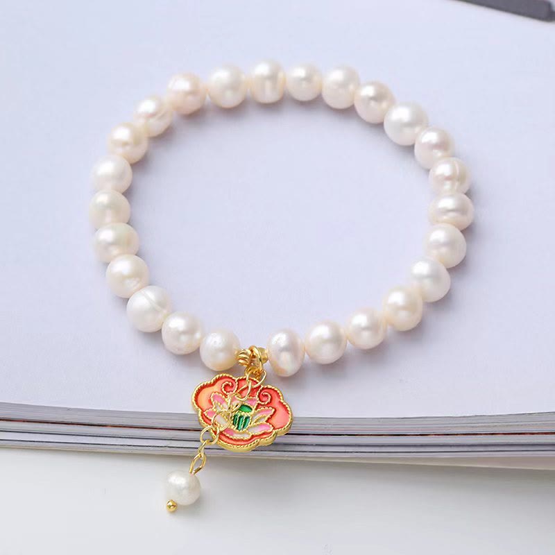 Buddha Stones Natural Pearl Lotus Koi Fish Goldfish Optimism Charm Bracelet - image 5