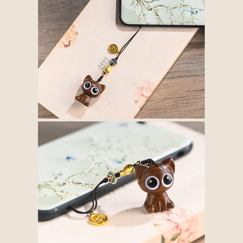 Buddha Stones Green Sandalwood Lucky Cat Koi Fish Cure Key Chain Phone Hanging Decoration - image 8