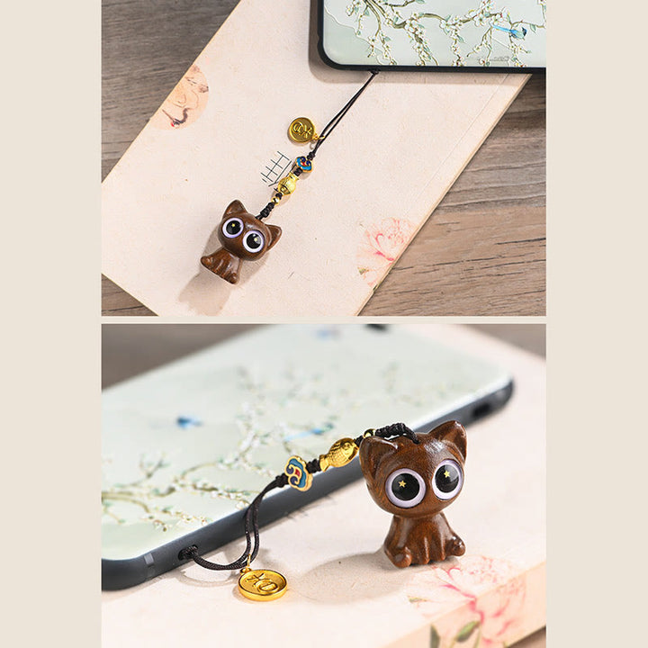 Buddha Stones Green Sandalwood Lucky Cat Koi Fish Cure Key Chain Phone Hanging Decoration - image 8