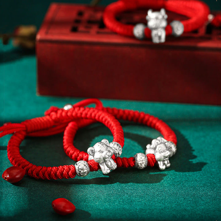 Buddha Stones 999 Sterling Silver Chinese Zodiac Red Rope Luck Handcrafted Kids Bracelet - image 8