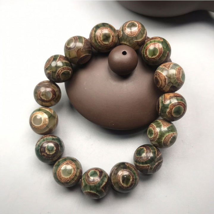 Buddha Stones Three-eyed Dzi Bead Sardonyx Luck Bracelet - image 1
