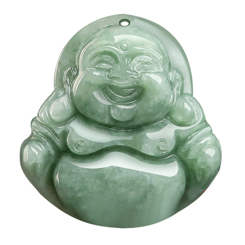 Buddha Stones Natural Green Jade Laughing Buddha Luck Abundance Necklace Pendant - image 7