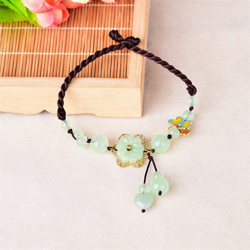 Buddha Stones Flower Jade Butterfly Luck Abundance Charm Anklet - image 3