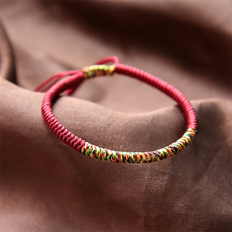 Buddha Stones Tibetan Handmade Multicolor King Kong Knot Luck Strength Braided Bracelet - Brick Red&Multicolor(Wrist Circumference 14-19cm) - image 0