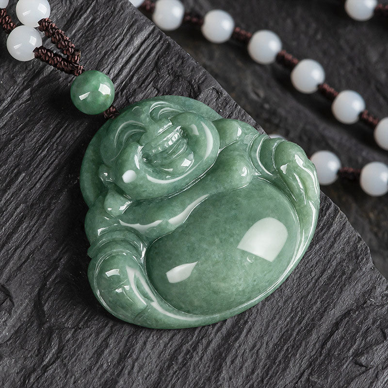 Buddha Stones Laughing Buddha Cyan Jade Harmony Necklace String Bead Pendant - image 5