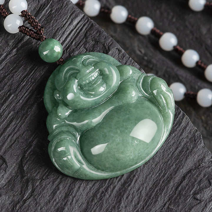 Buddha Stones Laughing Buddha Cyan Jade Harmony Necklace String Bead Pendant - image 5