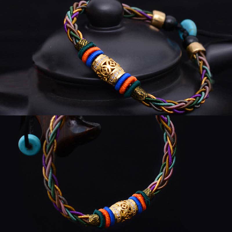 Buddha Stones Tibetan Handmade Eight Thread Knot Copper Coin Luck Weave String Bracelet - image 5