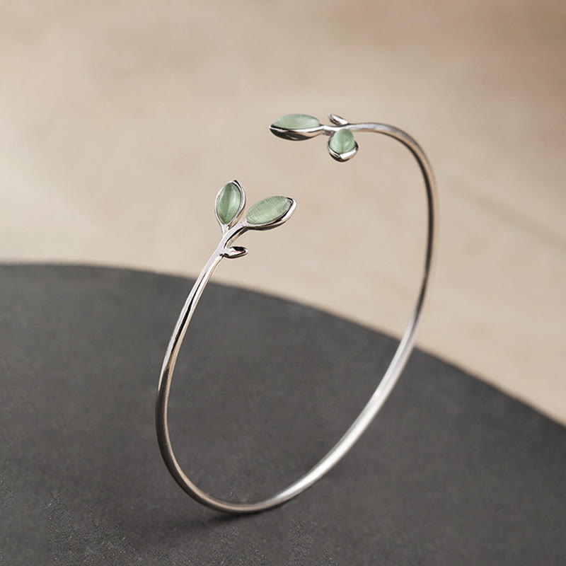 Buddha Stones Leaf Pattern Cat Eye Support Cuff Bracelet Bangle - image 9