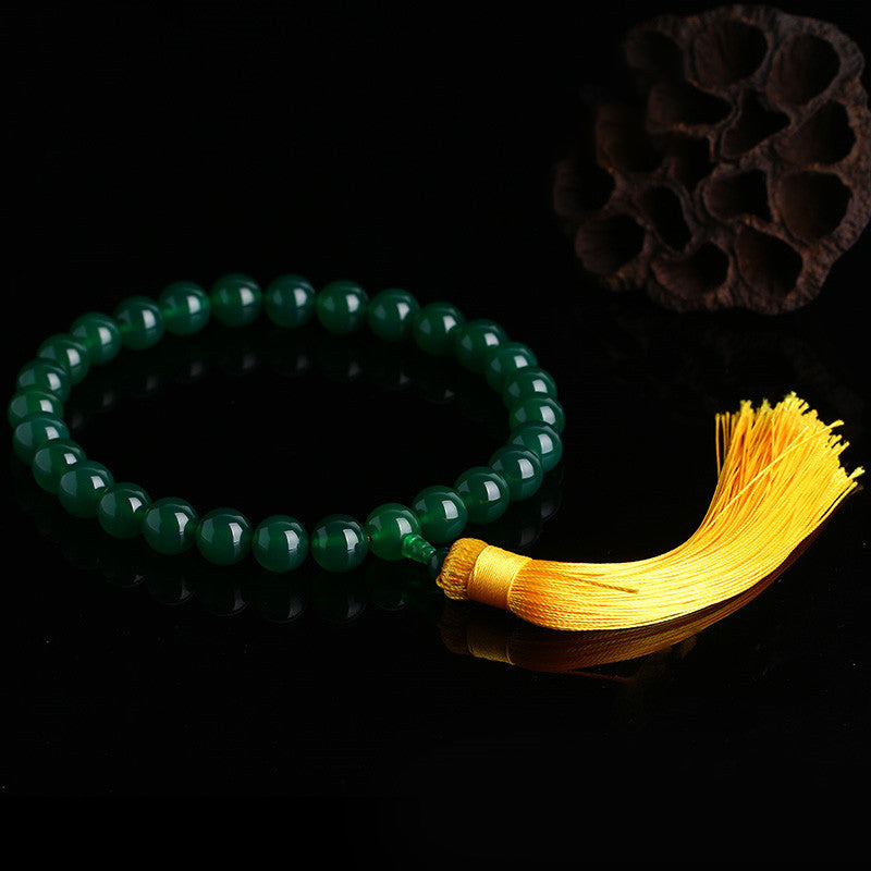 Buddha Stones Natural Green Agate Wrist Mala Power Tassels Pocket Mala Car Decoration - image 5