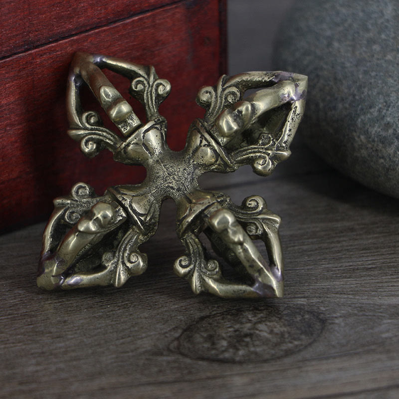 Nepal Handmade 5 Prong Double Dorje Copper Strength Vajra - image 1