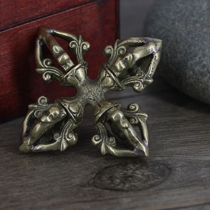 Nepal Handmade 5 Prong Double Dorje Copper Strength Vajra - image 1