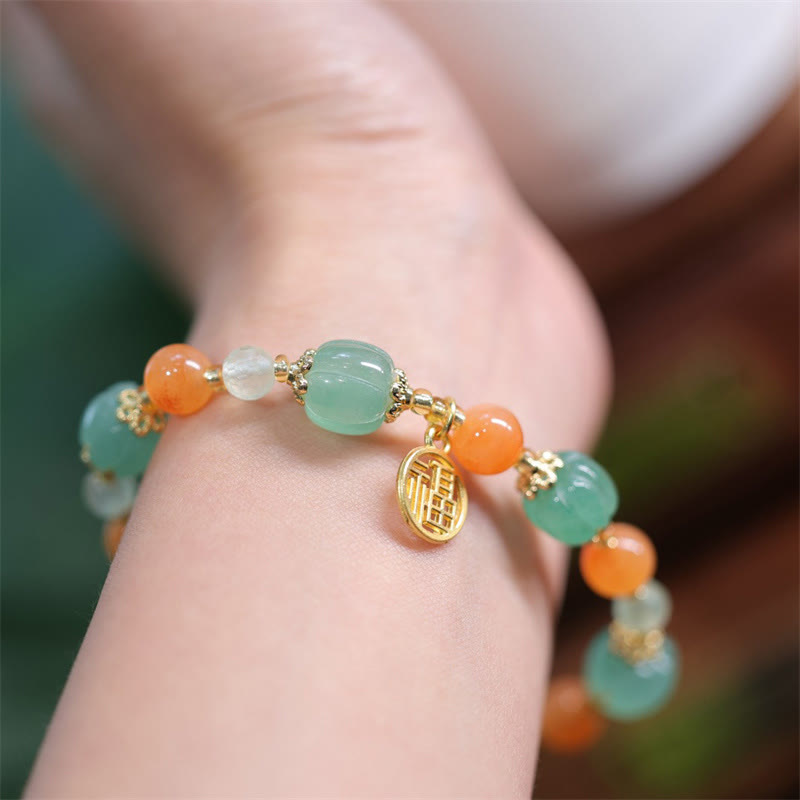 Buddha Stones Natural Golden Silk Jade Pumpkin Bead Fu Character Charm Wealth Bracelet - image 4