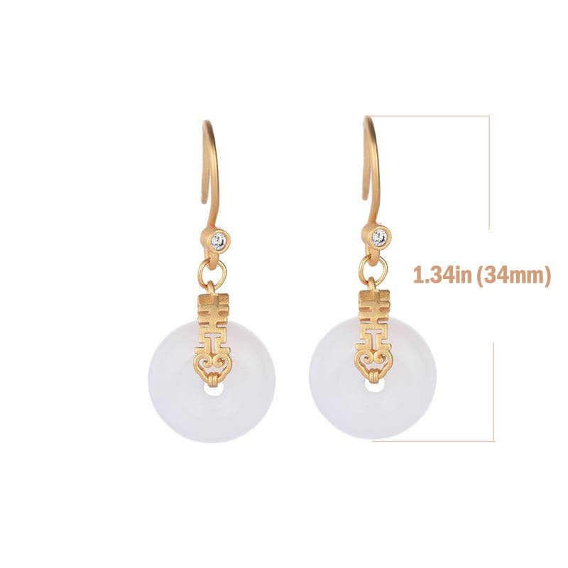 Buddha Stones White Jade Double Happiness Fortune Earrings - image 4