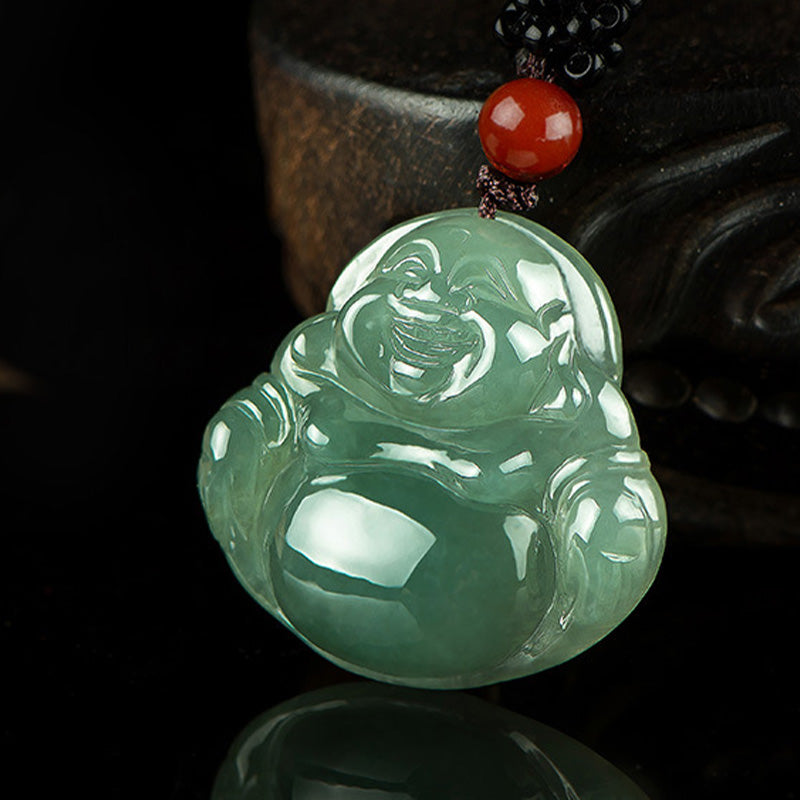 Buddha Stones Laughing Buddha Jade Abundance String Necklace Pendant - image 3