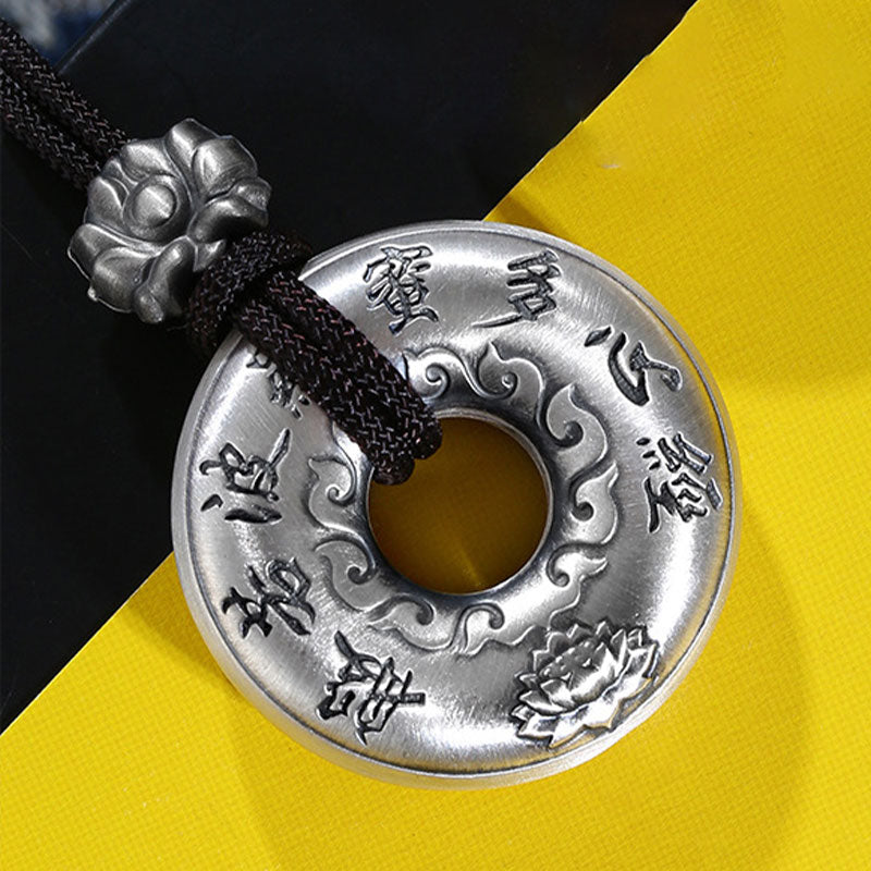 Buddha Stones 999 Sterling Silver Heart Sutra Lotus Peace Buckle Necklace Pendant - image 8