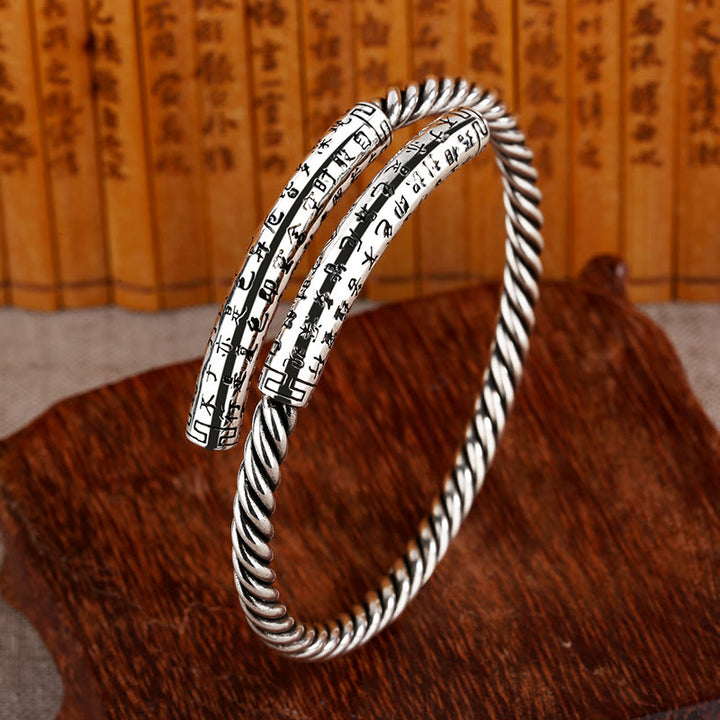 Buddha Stones Retro Heart Sutra Twisted Design Pattern Balance Bracelet Bangle - image 1