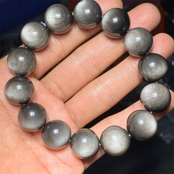 Buddha Stones Natural Silver Sheen Obsidian Soothing Protection Bracelet - image 21